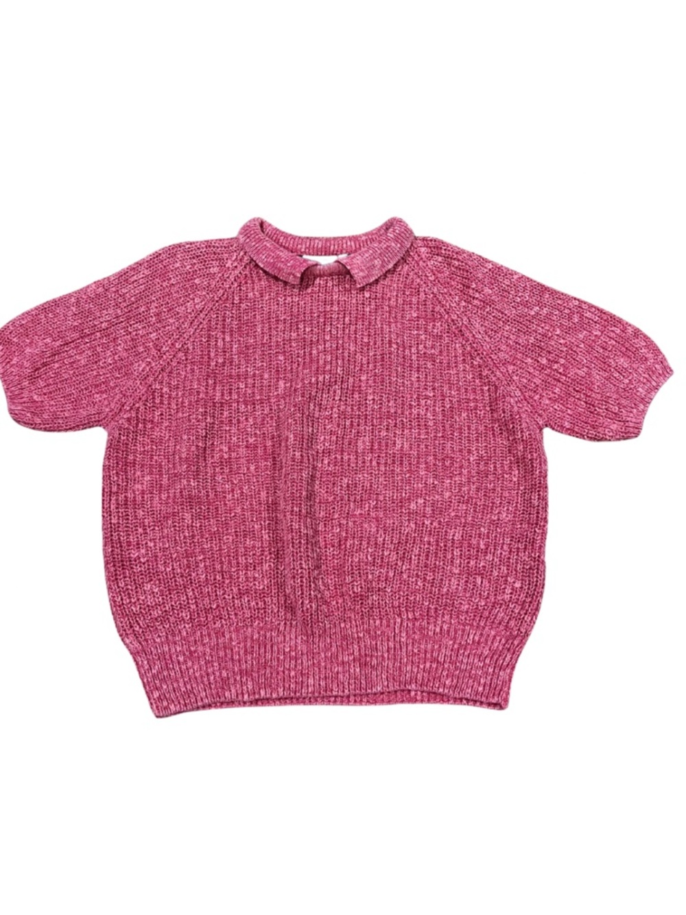 Women's Pink Short-Sleeve Knit Top with Collar